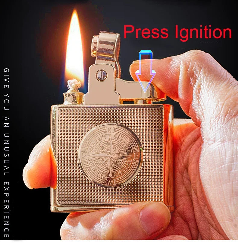 SmartGearPros Retro Brass Cigar Lighter – Windproof Flint Torch with Vintage Style & Refillable Design