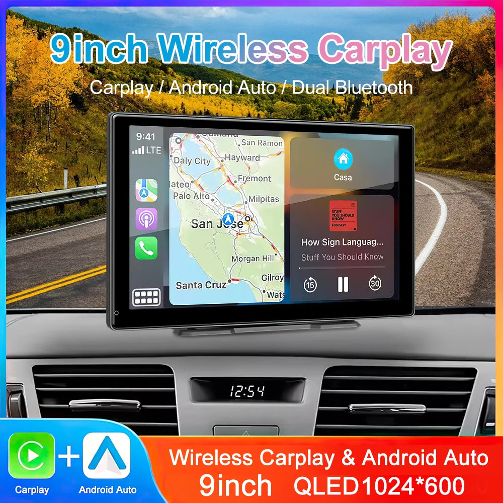 9Inch Universal Portable Carplay Android Auto For Car Screen Wireless Carplay Screen Wireless Car Stereo Radio 1 2 Din Mp5 Audio 1 product image showing features or usage