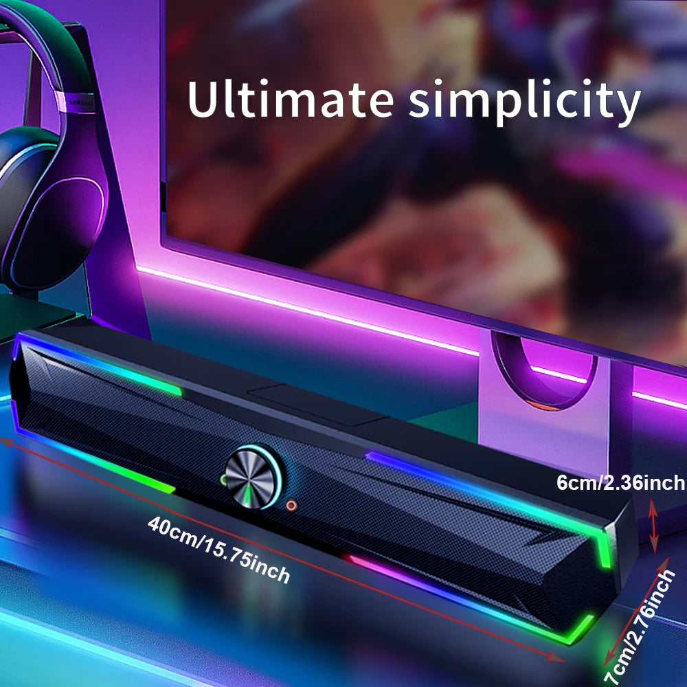 SmartGearPros 4D RGB Gaming Soundbar – Stereo Computer Speaker with Subwoofer & LED Light Show