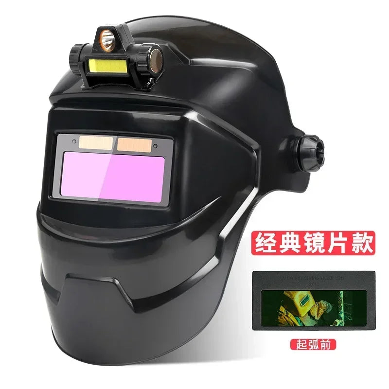 Pc Welding Masks Automatic Variable Light Adjustment Large View Auto Darkening Welding Facemask For Arc Welding Grinding Cutting product image showing features or usage