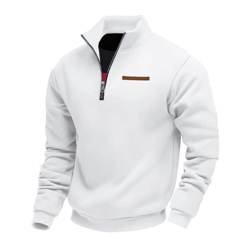 Men's Heavy Fleece Sweater - Half-Zip Stand Collar Pullover