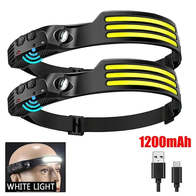 SmartGearPros COB LED Headlamp – USB Rechargeable, Motion Sensor, Waterproof for Camping, Fishing & Work