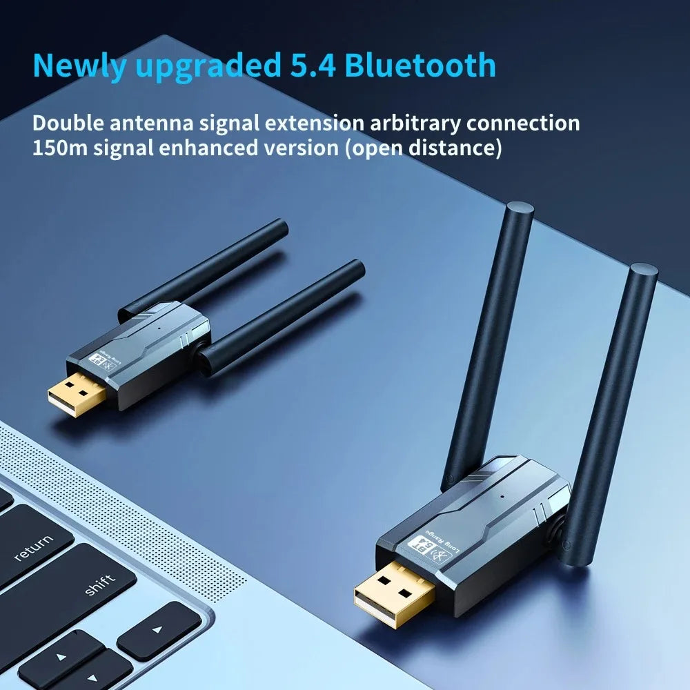 SmartGearPros Long-Range Bluetooth Adapter – 5.4/5.3 USB Dongle with Antenna for 30+ ft Wireless Reach