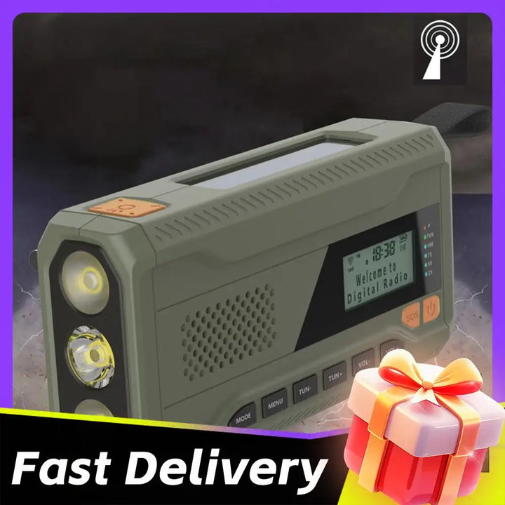 SmartGearPros Emergency Weather Radio with Bluetooth Speaker - Hand Crank Solar Rechargeable FM AM SW DAB Flashlight