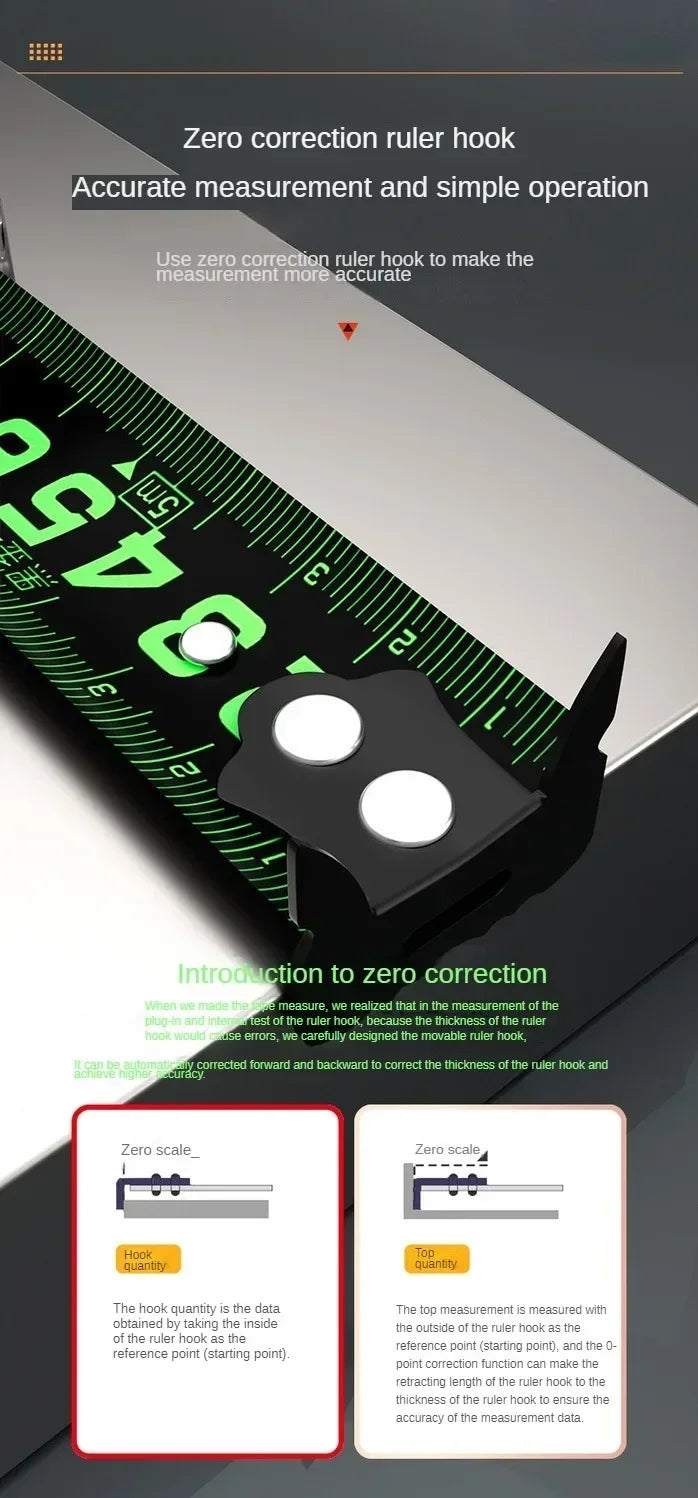 SmartGearPros Self-Locking Metric Measuring Tape – High Precision, Wear-Resistant, Fluorescent Steel Ruler (3M/5M/10M)