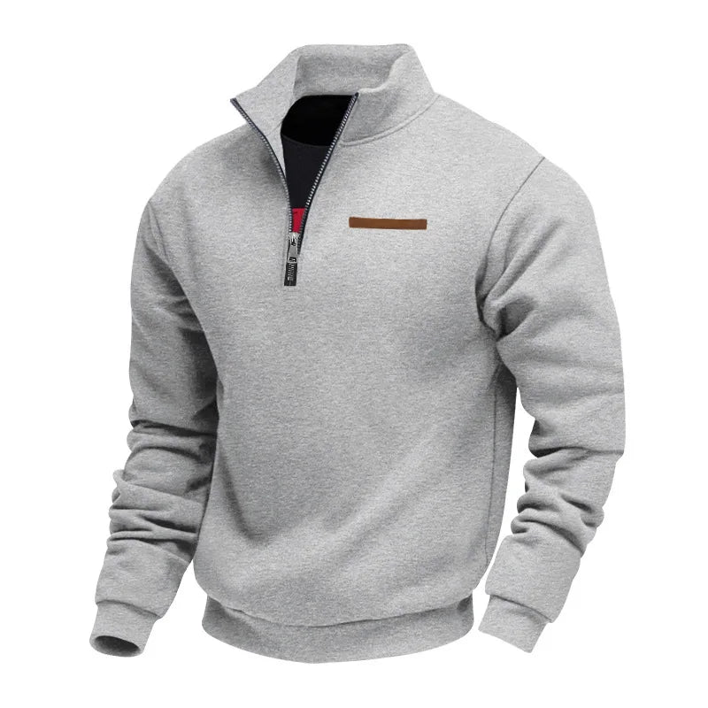 Men's Heavy Fleece Sweater - Half-Zip Stand Collar Pullover