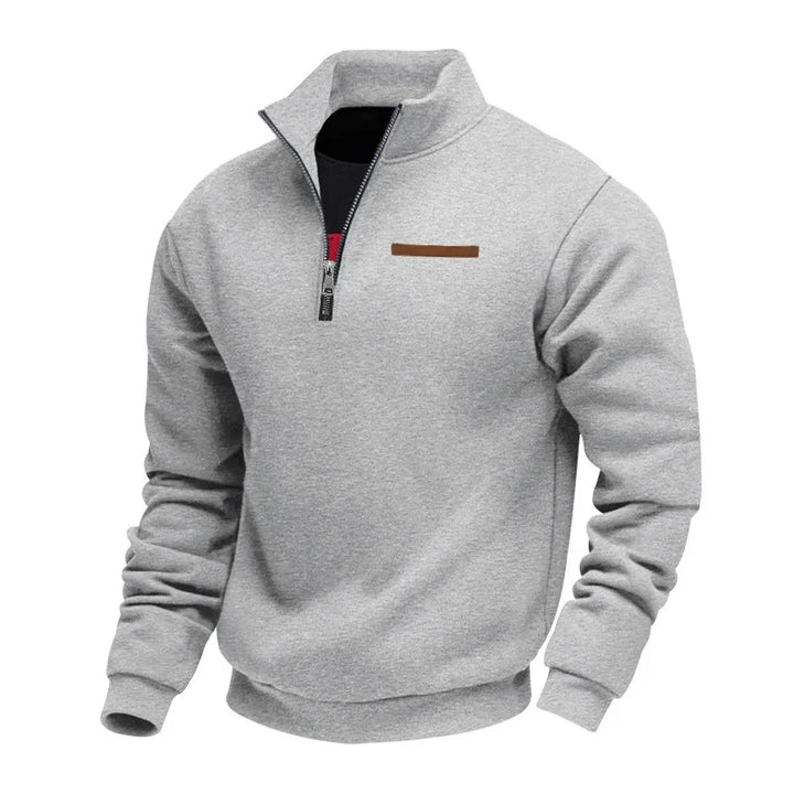 Men's Heavy Fleece Sweater - Half-Zip Stand Collar Pullover