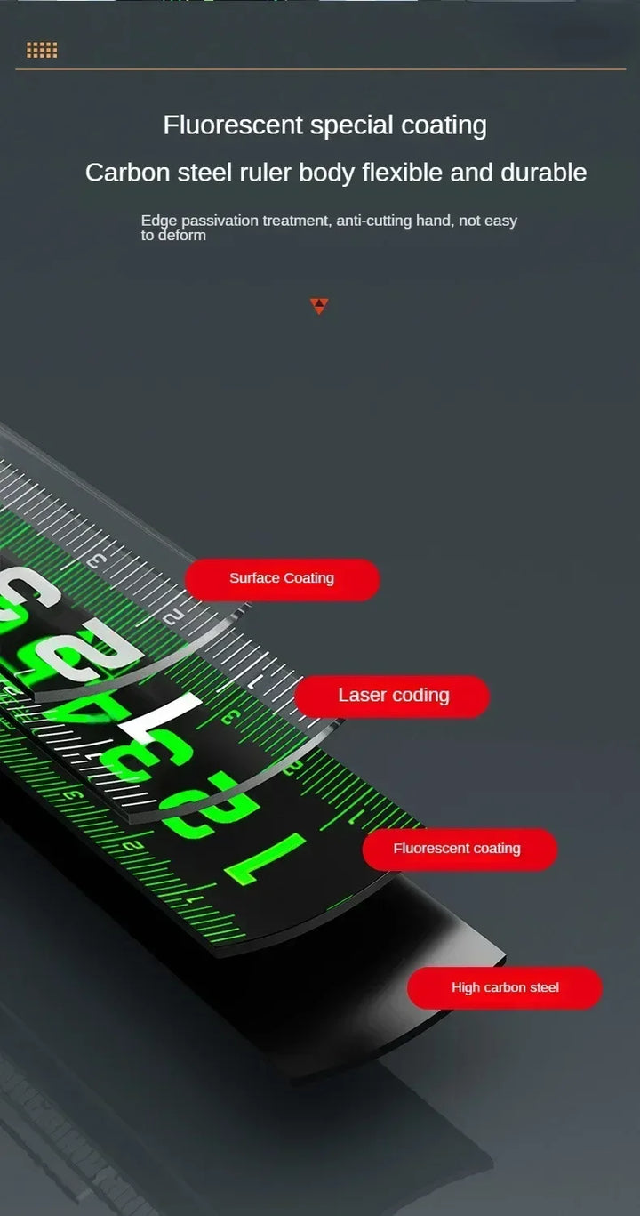 SmartGearPros Self-Locking Metric Measuring Tape – High Precision, Wear-Resistant, Fluorescent Steel Ruler (3M/5M/10M)