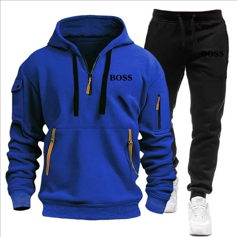SmartGearPros Winter Tracksuit Set – Thick Zipper Hoodie + Joggers for Men’s Cold Weather Comfort