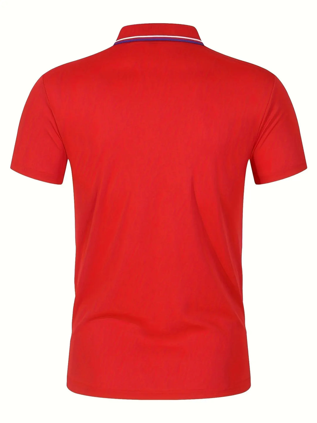 SmartGearPros Men's Polo Shirt back view in red, breathable polyester polo shirt with button collar.