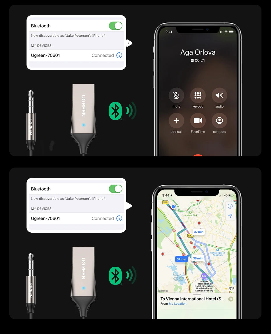 Ugreen Bluetooth Receiver 5 3 Adapter Hands Free Car Kits Aux Audio 3 5Mm Jack Music Wireless Receiver For Car Bt Transmitter product image showing features or usage