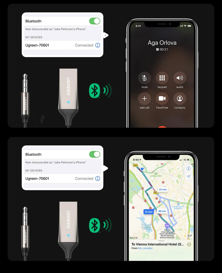 Ugreen Bluetooth Receiver 5 3 Adapter Hands Free Car Kits Aux Audio 3 5Mm Jack Music Wireless Receiver For Car Bt Transmitter product image showing features or usage