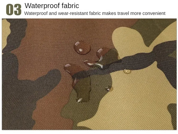 Camouflage fabric with waterproof and wear-resistant properties, showing a close-up of the texture.