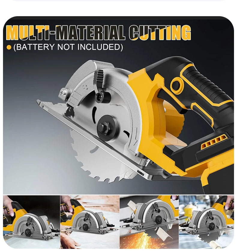 5 Inch Brushless Circular Saw Cordless Rechargeable Chainsaw Battery Set Woodworking One Hand Chainsaw For Dewalt 20V Battery product image showing features or usage
