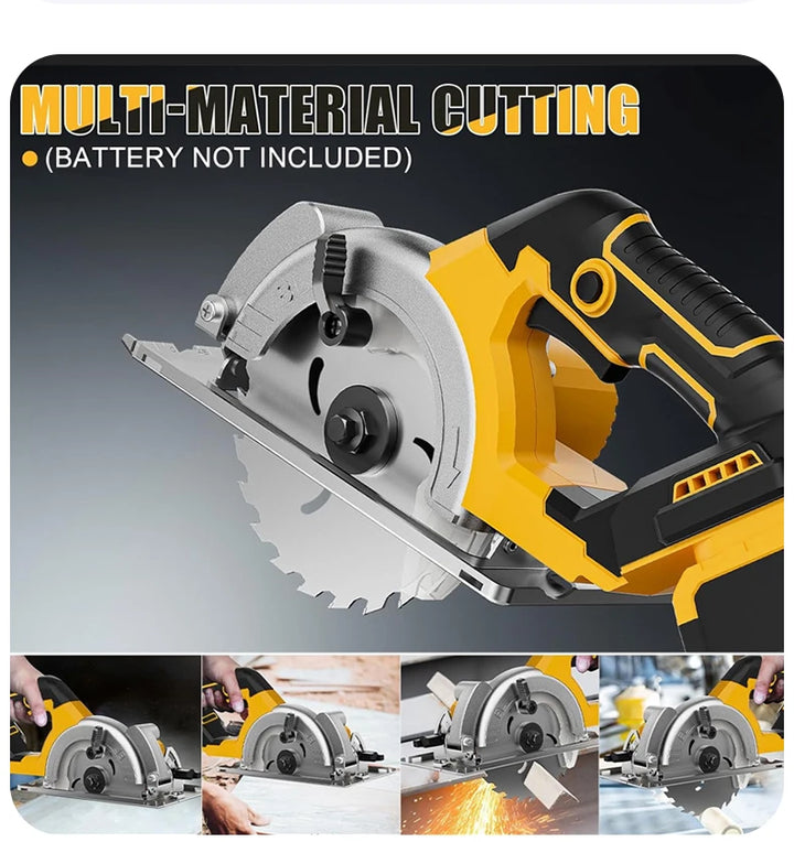 5 Inch Brushless Circular Saw Cordless Rechargeable Chainsaw Battery Set Woodworking One Hand Chainsaw For Dewalt 20V Battery product image showing features or usage