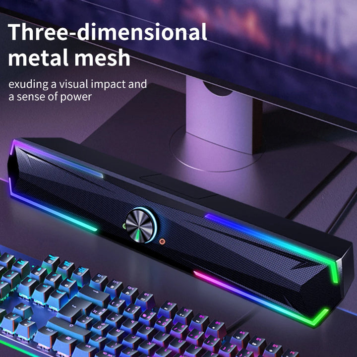 SmartGearPros 4D RGB Gaming Soundbar – Stereo Computer Speaker with Subwoofer & LED Light Show
