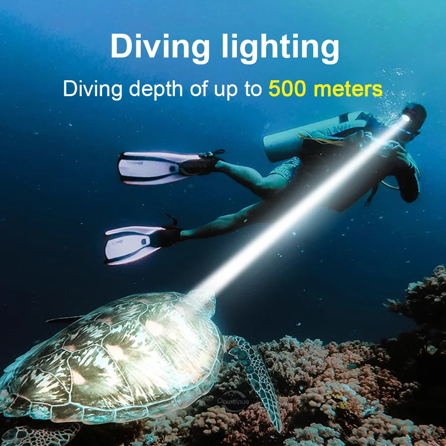 Professional Diving Led Headlamp Portable Rechargeable Usb Diving 500M Underwater Headlight Diver Spearfishing Head Flashlight product image showing features or usage