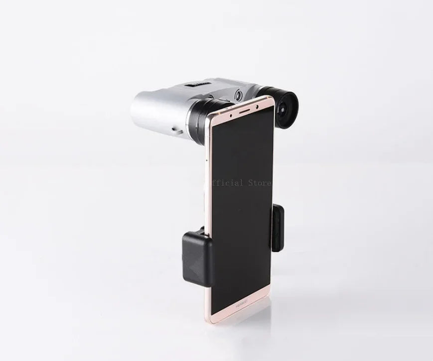Phone holder with camera lens attachment on a white background