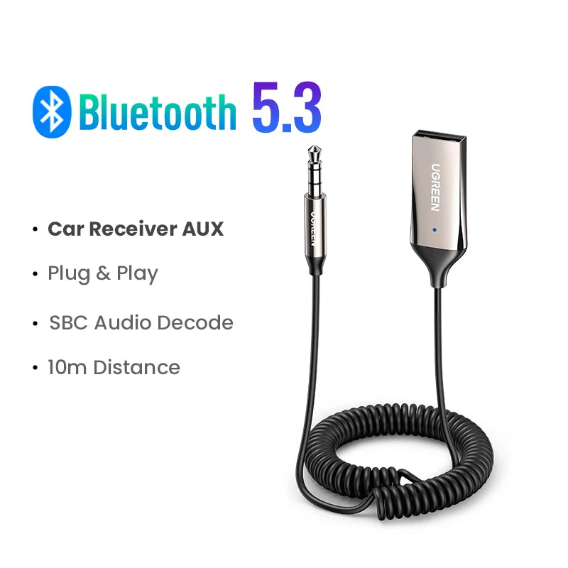 Ugreen Bluetooth Receiver 5 3 Adapter Hands Free Car Kits Aux Audio 3 5Mm Jack Music Wireless Receiver For Car Bt Transmitter product image showing features or usage