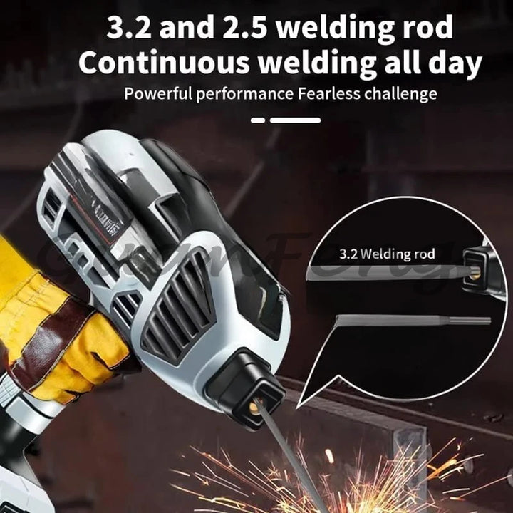 Welding gun with 3.2 and 2.5 welding rod, showing continuous welding performance.