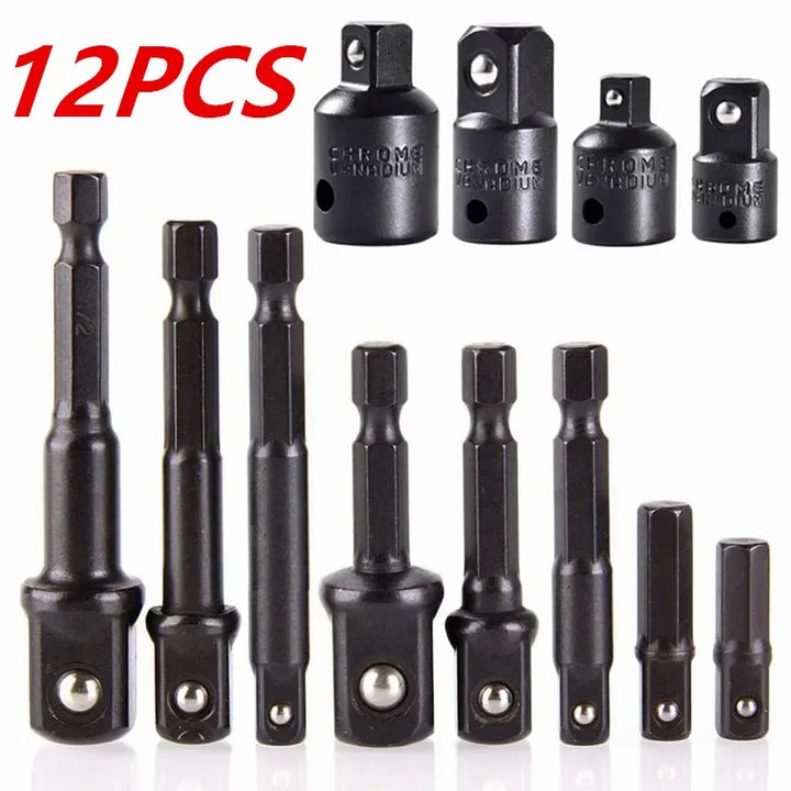 4 /8/12PCS Impact Socket Adapter And Reducer Set Extension Set Socket Drill Adapter Turns Power Drill Into High Speed Nut Driver