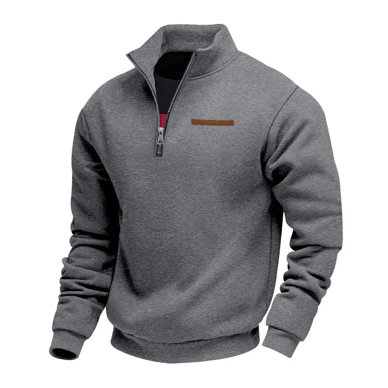 Men's Heavy Fleece Sweater - Half-Zip Stand Collar Pullover