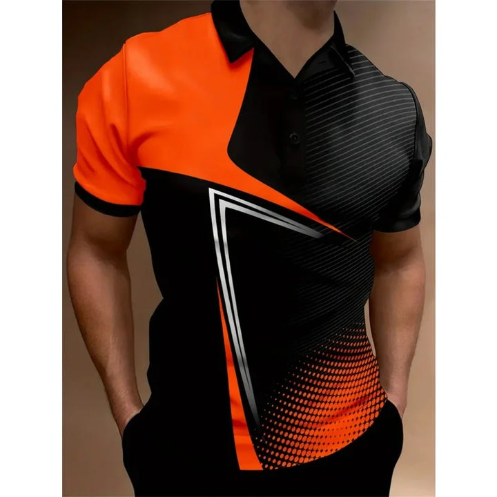 SmartGearPros 3D Printed Colorful Striped Polo Shirt – Geometric Pattern