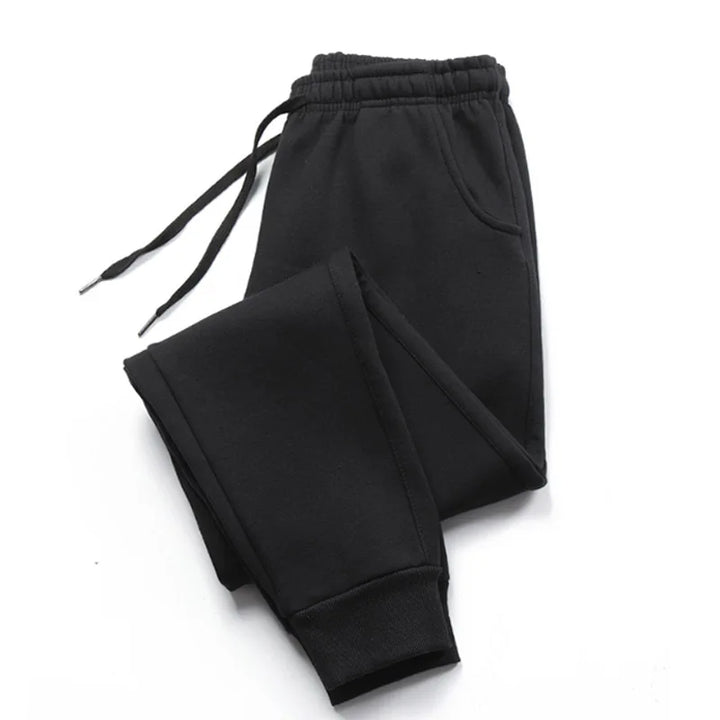 Side profile of tapered joggers with ankle cuffs