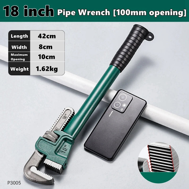 SmartGearPros Carbon Steel Pipe Wrench - 10/12/14/18 Inch Heavy Duty Universal Adjustable Plumbing Hand Wrench Industrial