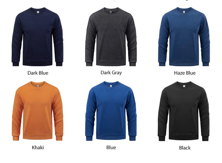 Collection of six sweatshirts in different colors on a white background