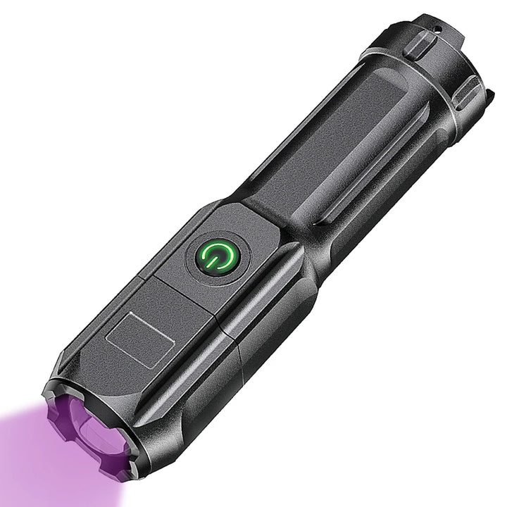 Side view of flashlight with power switch detail