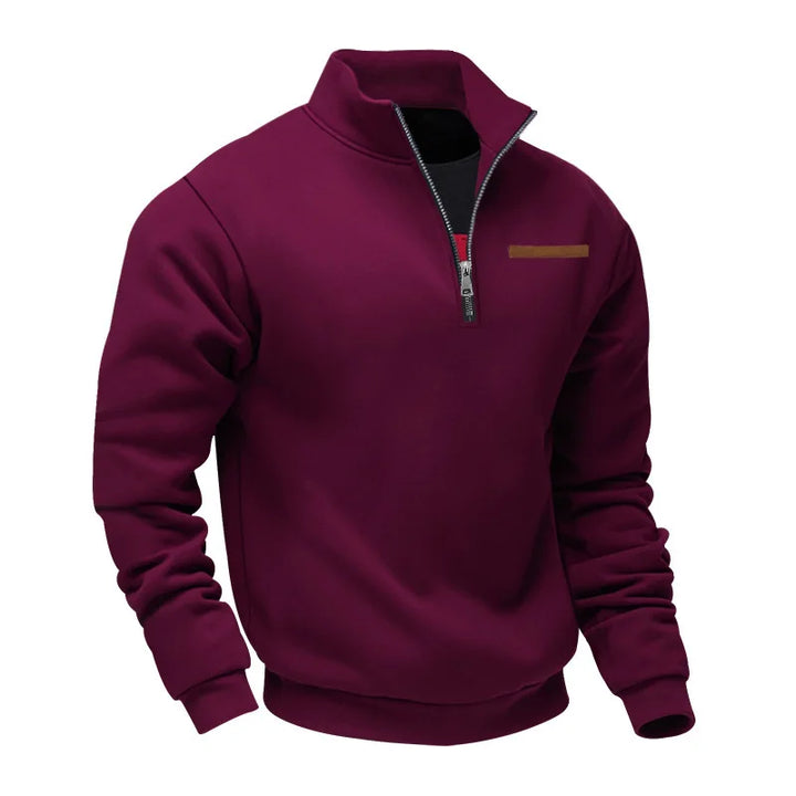 Men's Heavy Fleece Sweater - Half-Zip Stand Collar Pullover