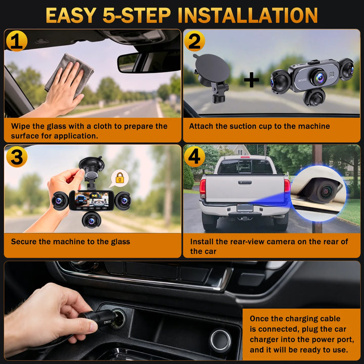 BCUOZ Multi-Camera Dash Cam – 1080P Front/720P Auxiliary