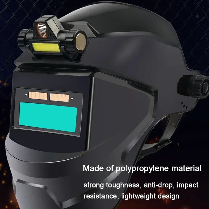 Pc Welding Masks Automatic Variable Light Adjustment Large View Auto Darkening Welding Facemask For Arc Welding Grinding Cutting product image showing features or usage