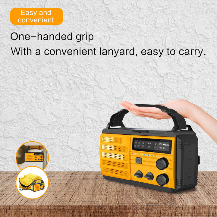SmartGearPros Emergency Weather Radio - FM AM WB Hand Crank Solar USB Charging 2000mAh Power Bank LED Flashlight