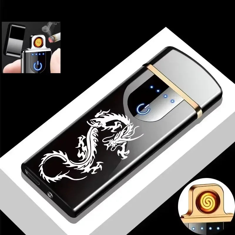 SmartGearPros Electric Windproof Metal Lighter Double Arc Flameless Plasma Rechargeable USB Lighter LED Power Display Touch Sensor Lighters