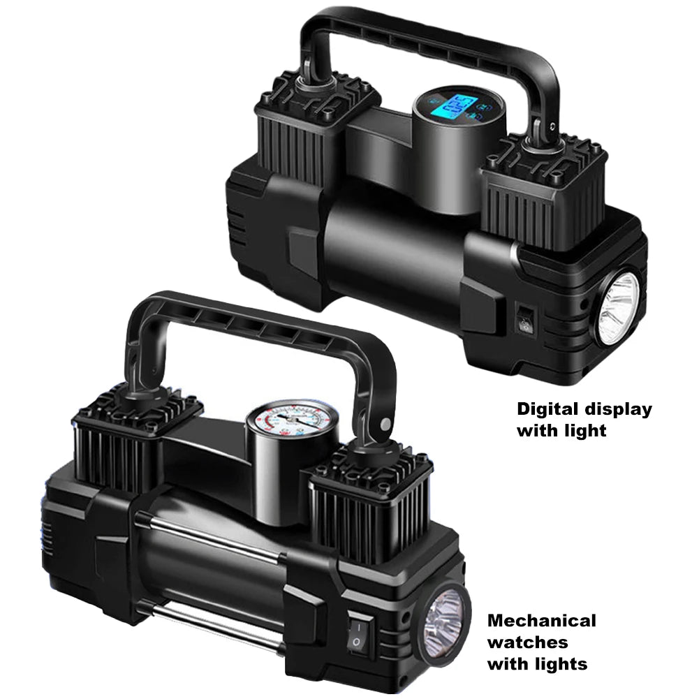 12V 150Psi Mini Air Compressor Dual Cylinder Heavy Duty Tire Inflator With Led Light Car Electric Air Pump Auto Inflatable Pump product image showing features or usage