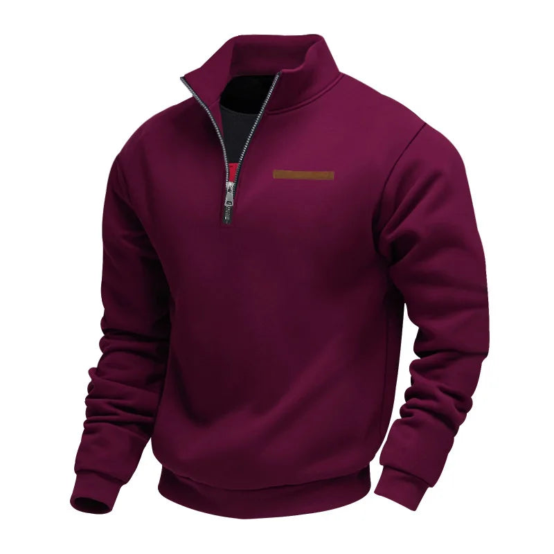 Men's Heavy Fleece Sweater - Half-Zip Stand Collar Pullover