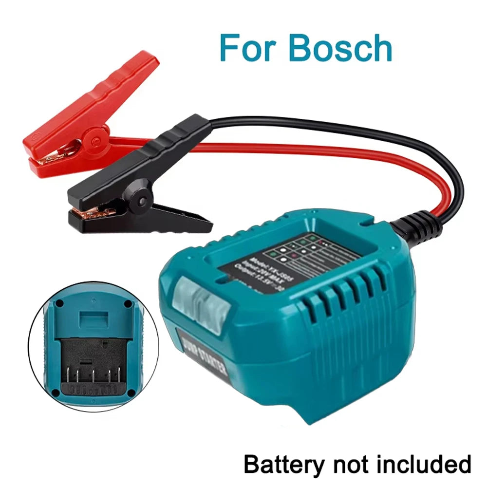 Bosch battery charger with clamps on a white background