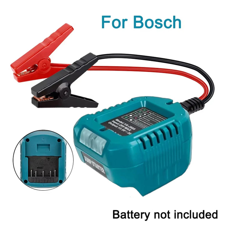 Bosch battery charger with clamps on a white background