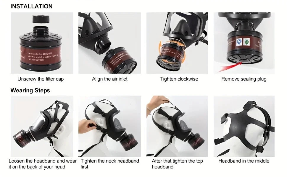 Step-by-step guide on how to install and wear a gas mask.