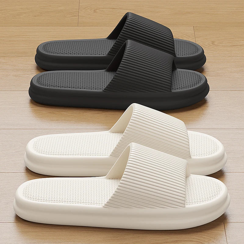 Black and white slides on a wooden floor