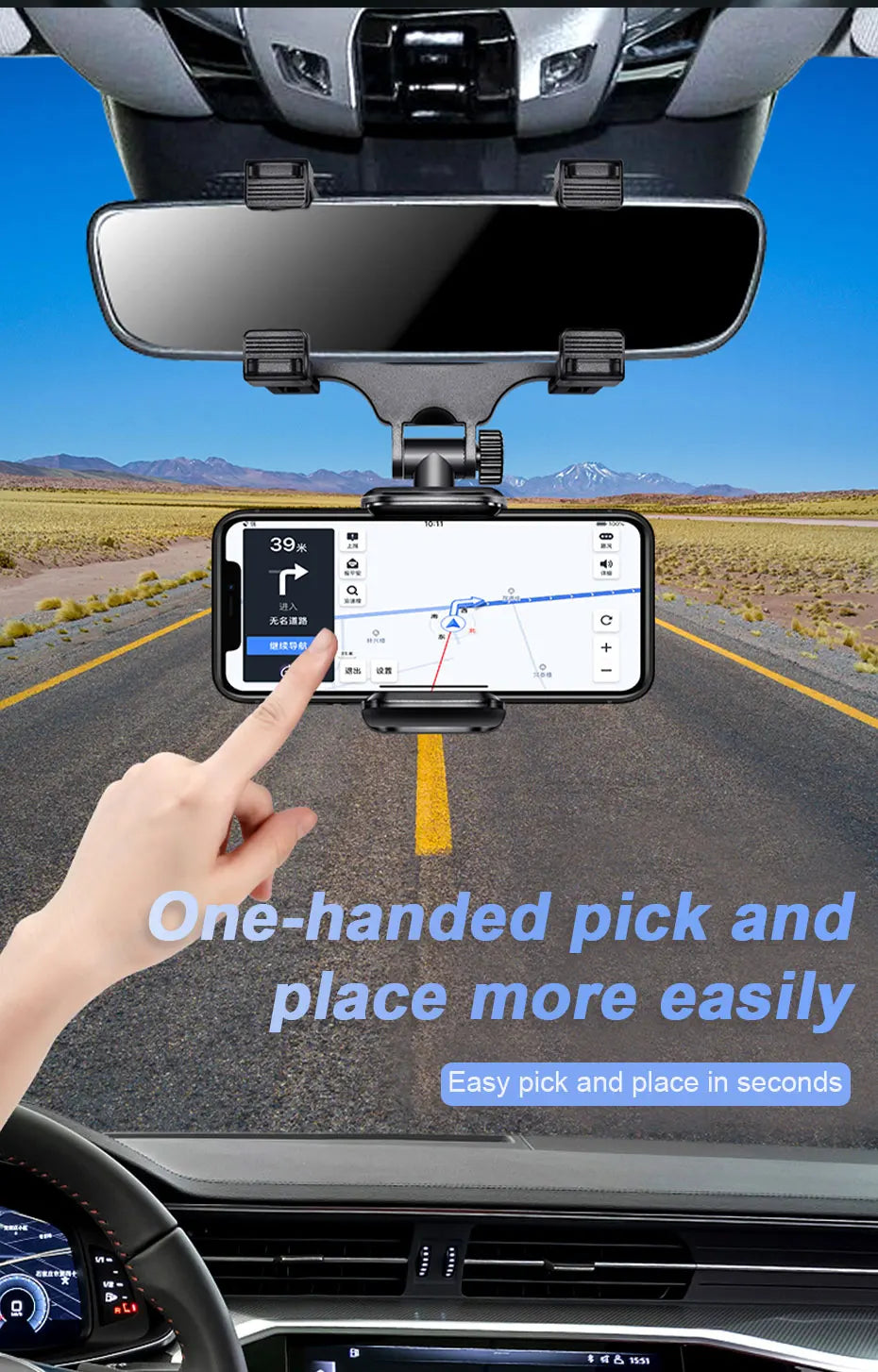 SmartGearPros SmartGearPros Rearview Mirror Phone Holder – 360° Rotating Car Mount for Safe Hands-Free Navigation & GPS