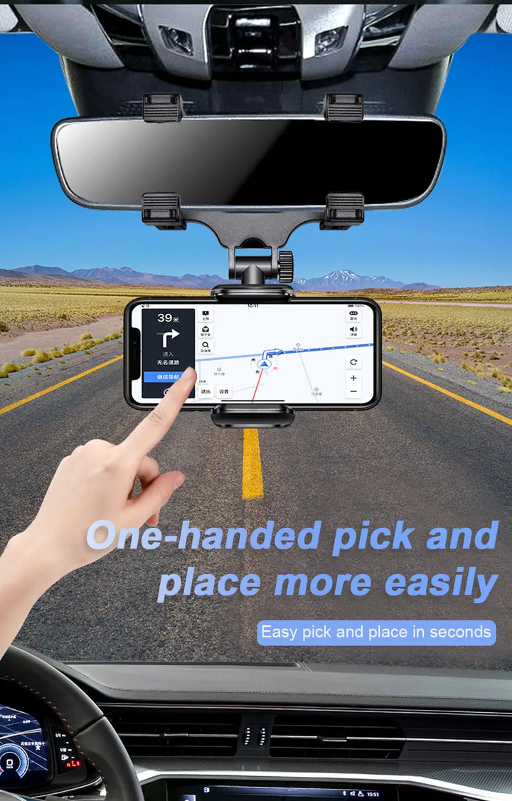 SmartGearPros SmartGearPros Rearview Mirror Phone Holder – 360° Rotating Car Mount for Safe Hands-Free Navigation & GPS