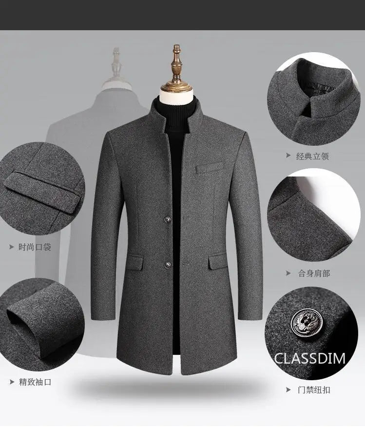 SmartGearPros Men's Winter Cashmere Wool Trench Coat – Slim Fit, Warm & Stylish Business Jacket (4X)