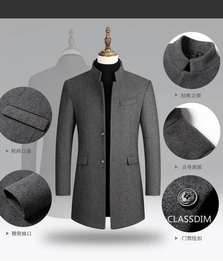 SmartGearPros Men's Winter Cashmere Wool Trench Coat – Slim Fit, Warm & Stylish Business Jacket (4X)