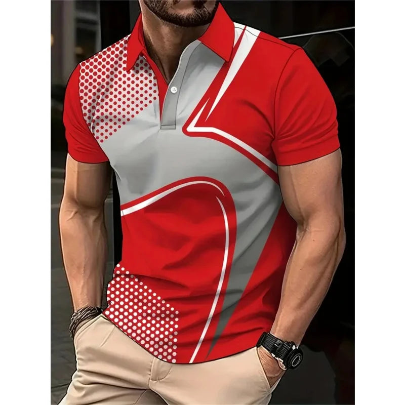 SmartGearPros 3D Printed Colorful Striped Polo Shirt – Geometric Pattern