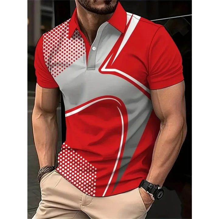 SmartGearPros 3D Printed Colorful Striped Polo Shirt – Geometric Pattern