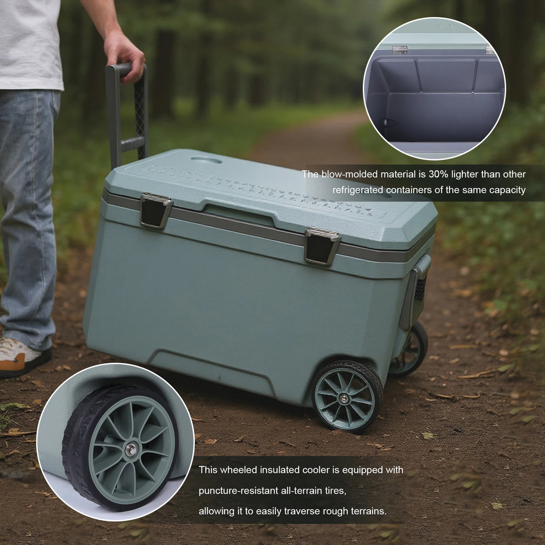 SmartGearPros 70L Wheeled Cooler - 30% Lighter Than Rotomolded Camping Cooler with Handle for Beach Fishing