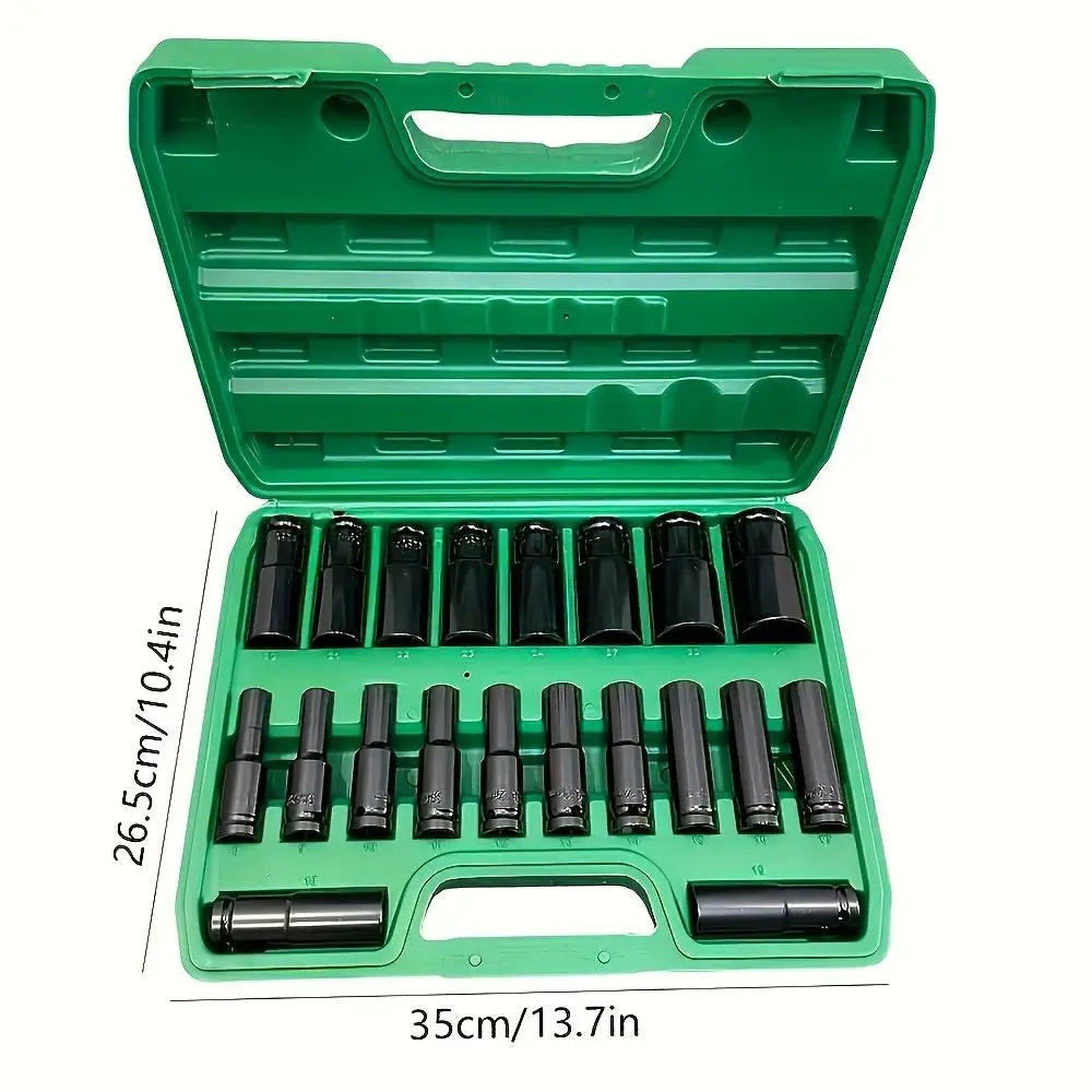 Heavy Duty 1 2 Inch Drive Hex Sleeve Set 20 Piece 8 32Mm Black Finish product image showing features or usage